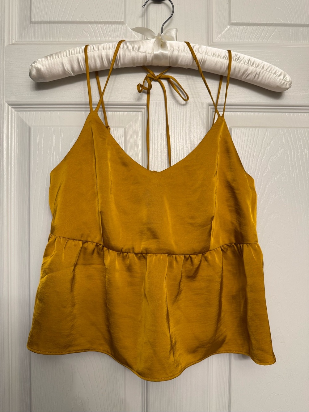 Nine West Satin V-Neck Tie-Back Cami Tank Top - Mustard